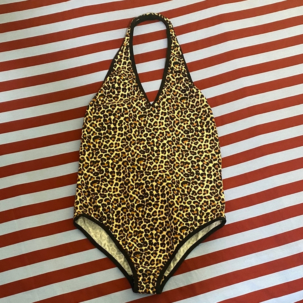 American Apparel Leopard Print Halter Bodysuit M